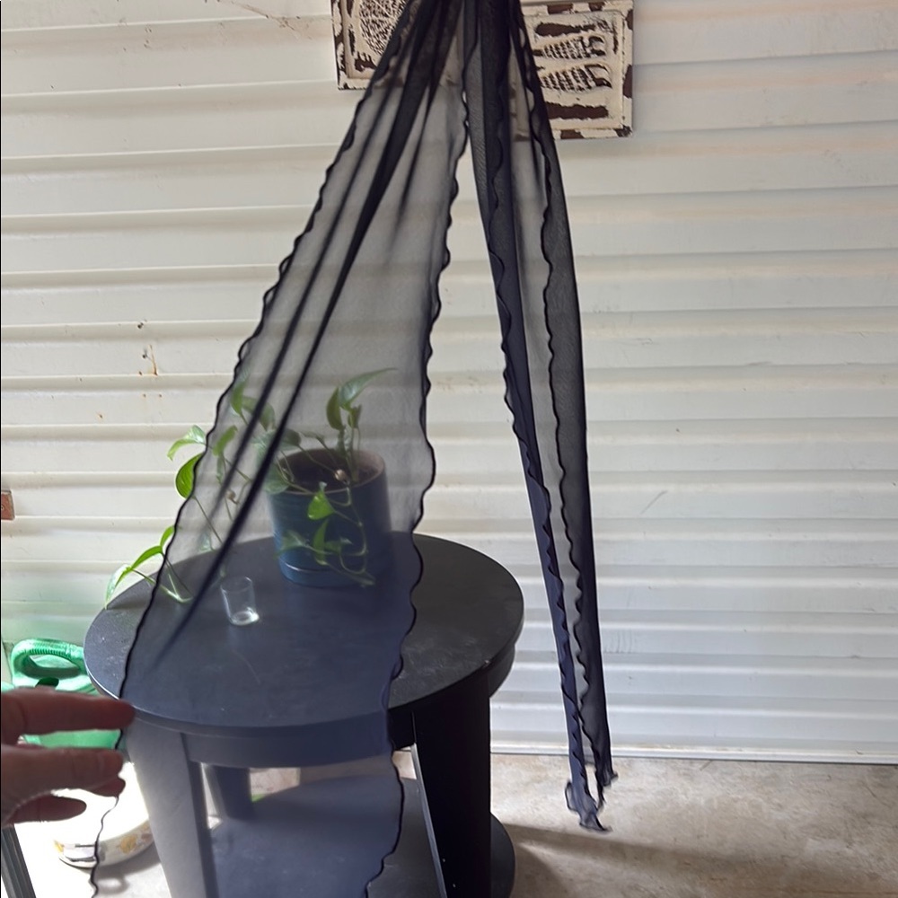 Dark blue Sheer Scarf with Ruffled Edges